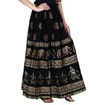 Home Shop Gift Gold printed Cotton long Skirt for women ( free Size)Size: length- 40 Inches , Waist- non stretch- 28, After stretch- 42 Inches