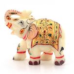 Little India Rajasthani Handmade Elephant Marble Handicraft (146, White)