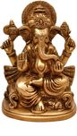 Aesthetic Decors Ganesh Sitting On Chair Decorative Showpiece  -  13.5 cm(Brass, Gold)