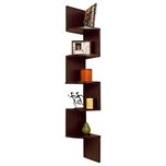 DecorNation Zigzag Corner Wall Mount Shelf Unit (Walnut Finish, Brown)