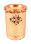 Indian Art Villa Copper Glass Tumbler With Lid, Drinkware & Tableware, Yoga Ayurveda, 300 Ml