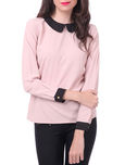 SASSAFRAS Pink poly moss crepe collar top
