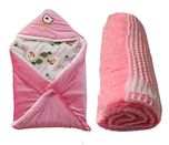 My NewBorn Baby Fleece Hooded Blanket (Pink, 0-3 Months) - Pack of 3