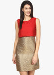 Athena Red Colored Printed Shift Dress