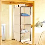 PINDIA Non-Woven Cloth Hanging Storage Wardrobe, 4 Layers, Cream (SRW3000136)