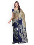 Ligalz Beige & Blue Georgette Printed Saree