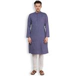 Svanik Men's Navy Blue Striped Cotton Long Straight Kurta
