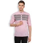 Svanik Men's Red Printed Cotton Short Straight Kurta