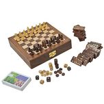 Four In One Wooden Board Game for Adults Chess Backgammon Domino Playing Cards 8 X 8 Inches