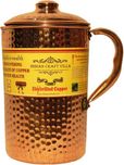 Indian Craft Villa Handmade 100% Pure Copper Hammered Jug Pitcher Pot Volume 2.1 Liter Storage Water for Good Health Benefits Yoga, Ayurveda Water Jug