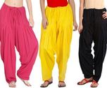 Pistaa Combo Cotton Rani Pink, yellow and Black Full Patiala Salwar