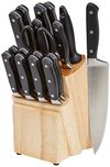 AmazonBasics Premium Stainless Steel Knife Set with Block, 18-Pieces, Black