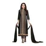 Zaparia International Black Embroidered Cotton Salwar Suit With Dupatta
