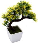Hyperbole Bonsai Artificial Plant  with Pot(24 cm, Yellow)