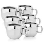 Jagani Stylish Stainless Steels Double Wall Tea/Coffee Apple Cup, 85 ml, Dimensions: 6.5 x 6.5 - Set of 6 pcs