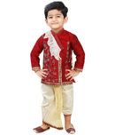 FTC Red Silk Dhoti Kurta For Boys