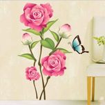 UberLyfe Valentines Day Spacial Rose Flower with Butterfly Wall Sticker Size 3 (Wall Covering Area: 80cm x 60cm) - WS-000079