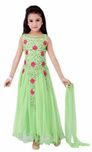 Mahavir Fashion Girls Soft Net Green Embroidered Long Gown For Parties and Wedding Traditional Wear. (5-12 Yrs)