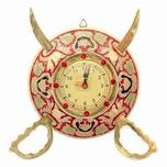 Little India Rajasthani Real Brass Sword Armour Wall Clock (107, Brown)