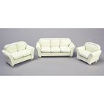 Town Square Miniatures Cream Leather Living Room Dollhouse Miniature Set