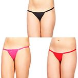 Urbaano Cotton Mini G-String thong - Eco Pack of Three -Red, Black & Pink - UR5113T