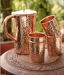 AsiaCraft Pure Copper Hammered Jug & 4 Pure Copper Hammered Glass Set