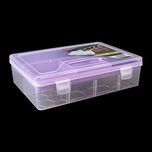 HOKIPO Small Plastic Storage Box with Compartments & Slide-out Tray, Purple