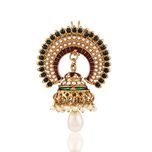 I Jewels Traditional Gold Plated Elegantly Handcrafted Pearl Jhumka Hair Pin for Women T1016MG (Maroon & Green)