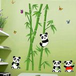 Happy walls Panda Pals With Lush Green Bamboo Trees(114 cm X cm 106, Multicolor)