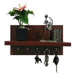 A10Shop Omega 6 (Mahogany) Wall Mounted Decor Shelf With Key Hooks