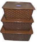 BASKET WITH LID (SET OF 3) (SMALL, MEDIUM & BIG) - BROWN