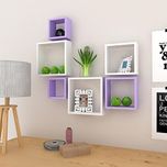 Usha Furniture Graywood Square Shape Wall Shelf Set Of Six | White & Purple