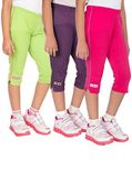 OCEAN RACE Girls Stylish attarctive colors Cotton Capris(3/4 th Pant)-Pack of 3-15186-2/3YRS
