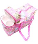 N&M Teddy Print Multi Purpose Baby Diaper Mother Bag With 2 Bottle Holders -Pink - Assorted Prints