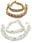 Charms 2 Pair of Golden/Silver Alloy Kundan Anklet For Women & Girls