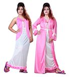 Bailey Stylish Satin Jacket Night Gown for Womens Nightwear/Nighty/Nightdress Free Size Combo (Pack of 2)