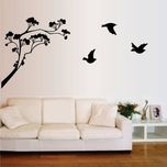Happy walls Tree With Flying Birds Silhouette In Black(70 cm X cm 100, Black)