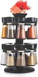 Floraware Black 16-Jar Revolving Spice Rack Masala Box Condiment Set(Plastic)
