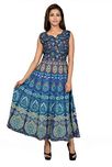 Jaipur Skirt Women Cotton Long Length Printed New Fashion Dress (MJBDRESS0075, Blue)