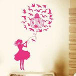 Happy walls Freedom Girl In Pink Releasing Birds In The Sky- Free Birds(100 cm X cm 60, Multicolor)