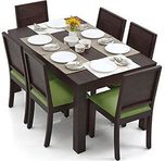 Urban Ladder Arabia - Oribi Six Seater Solid Wood Dining Table Set (Mahogany Finish, Avocado Green)