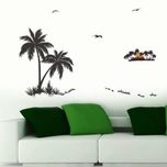 Happy walls Coconut Trees Silhouette In Sunset Background(80 cm X cm 120, Multicolor)