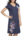 Clifton Womens Long Top Nightwear-Floral - Navy - Medium