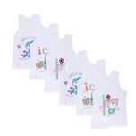 Littly Unisex Printed Cotton Baby Vests, Pack of 6 (White)