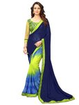 onlinefayda Printed Fashion Georgette Saree(Blue, Yellow)