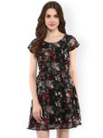La Zoire Black Printed Fit & Flare Dress