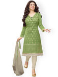 Saree mall Green & Grey Embroidered Chanderi Unstitched Dress Material