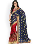Colors Blue & Red Chiffon Jacquard Embroidered Saree