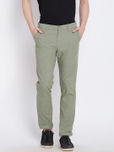 John Players Men Olive Green Solid Slim Flat-Front Trousers