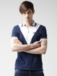 Metersbonwe Navy Colourblocked Polo T-shirt